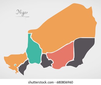 Niger Map with states and modern round shapes