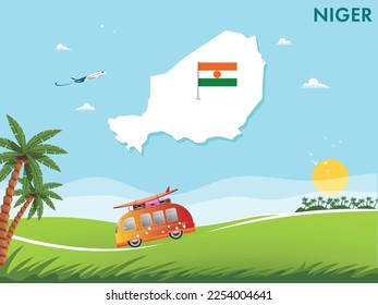 Niger map with travel and tourism theme vector illustration design