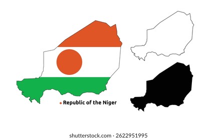 Vector de mapas de Níger - Country Outline, Flag Inside Map, versión en blanco y silueta