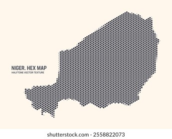 Niger Map Vector Hexagonal Halftone Pattern Isolate On Light Background. Hex Texture in the Form of Map of Niger. Modern Technologic Military Contour Map of Niger for Design or Business Projects