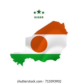 Niger map with waving flag. Vector illustration.
