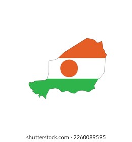 Niger - national flag in a shape of country map silhouette with thin black outline. Simple flat vector icon.