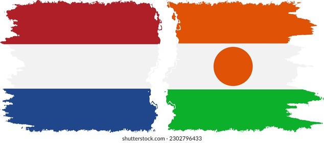 Niger and Netherlands grunge flags connection, vector
