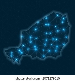 Niger network map. Abstract geometric map of the country. Digital connections and telecommunication design. Glowing internet network. Captivating vector illustration.
