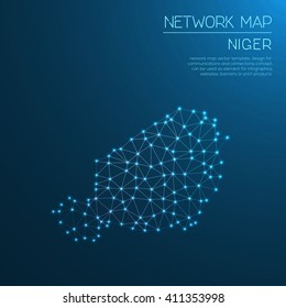 Niger network map. Abstract polygonal map design. Internet connections vector illustration.
