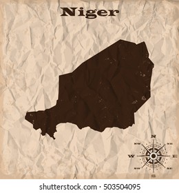 Niger old map with grunge and crumpled paper. Vector illustration