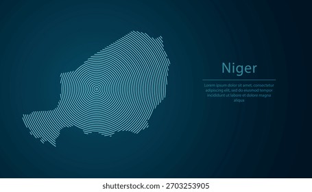Mapa de contorno de Níger preenchido com círculos concêntricos no fundo de gradiente escuro