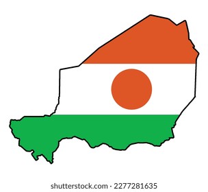 Mapa de la bandera de la silueta del contorno de Níger sobre un fondo blanco