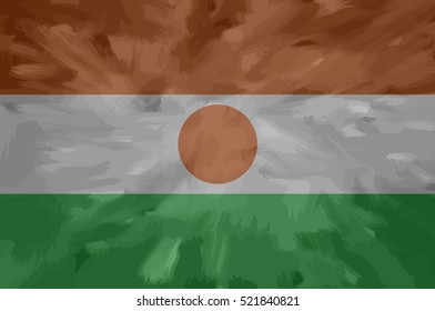 Niger painted / drawn vector flag. Dramatic, unusual look. Vector file contains flag and texture layers