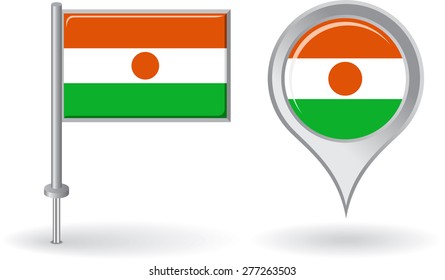 Niger pin icon and map pointer flag. Vector illustration.