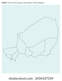 Niger plain country map. High Details. Outline Regions style. Shape of Niger. Vector illustration.