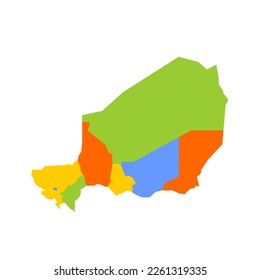 Niger political map of administrative divisions - regions and capital city of Niamey. Blank colorful vector map.