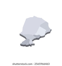 Niger political map of administrative divisions - regions and capital city of Niamey. 3D isometric blank vector map in shades of grey.