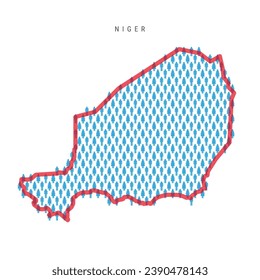 Niger population map. Stick figures Nigerian people map with bold red translucent country border. Pattern of men and women icons. Isolated vector illustration. Editable stroke.