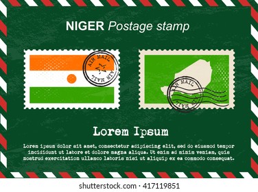 Niger postage stamp, vintage stamp, air mail envelope.
