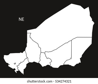 Niger regions Map black and white illustration