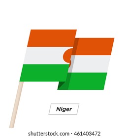 Niger Ribbon Waving Flag Isolated on White. Vector Illustration. Niger Flag with Sharp Corners