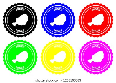 Niger - rubber stamp - vector, Republic of the Niger map pattern - sticker - black, blue, green, yellow, purple and red