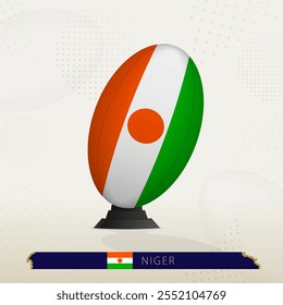 Niger Rugby Ball on Rugby Kicking Tees with Modern Design. Illustration perfect for sports, national pride, and rugby-related projects.