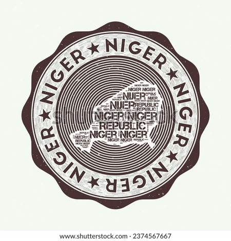 Niger seal. Country round logo with shape of Niger and country name in multiple languages wordcloud. Artistic emblem. Radiant vector illustration. Stock photo © 
