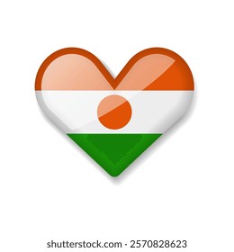 Niger - Shiny Flag in the Form of Heart. Vector Illustration.