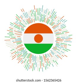 Niger sign. Country flag with colorful rays. Radiant sunburst with Niger flag. Vector illustration.