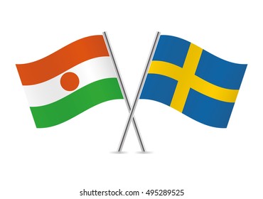 Niger and Sweden flags. Vector illustration.