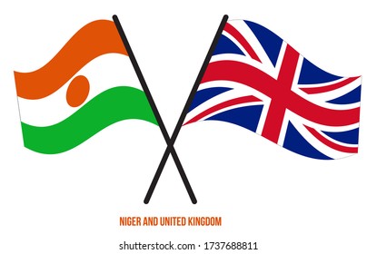 Niger and United Kingdom Flags Crossed And Waving Flat Style. Official Proportion. Correct Colors.