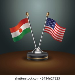 Niger, and United States table flags with gradient backgrund. Vector Illustration