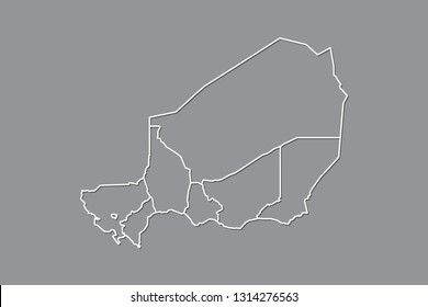 Niger vector map with border lines of divisions using gray color on dark background illustration