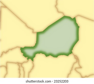 Niger, vector map, with borders of surrounding countries. 5 named layers, fully editable.