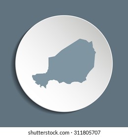 Niger vector map on a paper circle. Cut out from white paper icon map of Niger. Vector icon map of Niger on dark background. Paper cut style country map. 