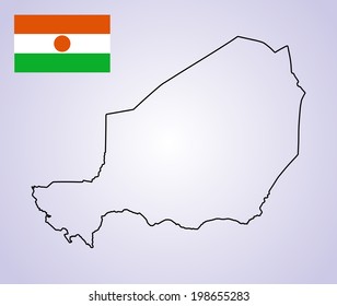 Niger vector map silhouette contour and vector flag isolated on white background. High detailed silhouette illustration. Country in Africa.