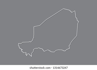Niger vector map with single border line boundary using white color on dark background illustration