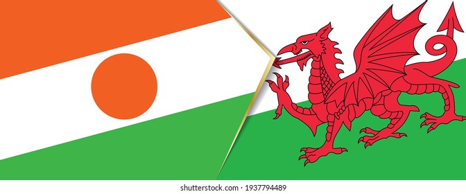 Niger and Wales flags, two vector flags symbol of relationship or confrontation.