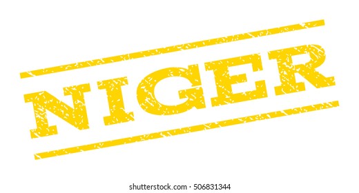 Niger watermark stamp. Text tag between parallel lines with grunge design style. Rubber seal stamp with unclean texture. Vector yellow color ink imprint on a white background.