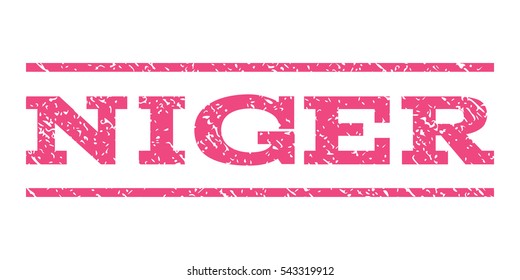 Niger watermark stamp. Text tag between horizontal parallel lines with grunge design style. Rubber seal stamp with dust texture. Vector pink color ink imprint on a white background.