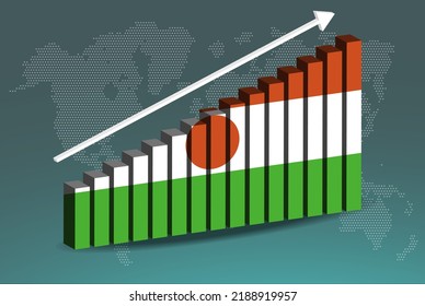 Nigeria 3D bar chart graph vector, upward rising arrow on data, country statistics concept, Nigeria country flag on 3D bar graph, increasing values, news banner idea
