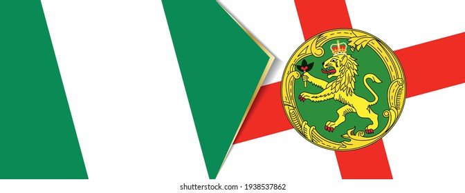Nigeria and Alderney flags, two vector flags symbol of relationship or confrontation.