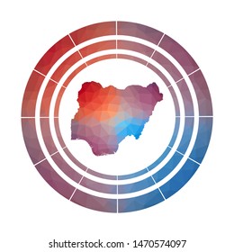 Nigeria badge. Bright gradient logo of country in low poly style. Multicolored Nigeria rounded sign with map in geometric style for your infographics.