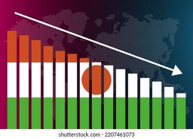 Nigeria Bar Chart Graph, Decreasing Values, Crisis And Downgrade Concept, Nigeria Flag On Bar Graph, Down Arrow On Data, News Banner Idea, Fail And Decrease, Financial Statistic