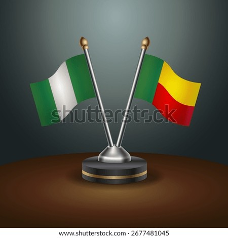 Nigeria and Benin table flags relation  with gradient backgrund. Vector Illustration