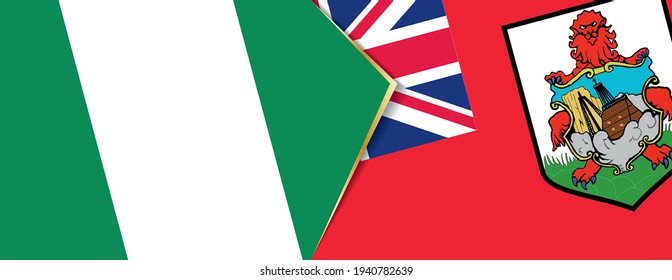 Banderas de Nigeria y Bermudas, dos banderas vectoriales símbolo de relación o enfrentamiento.