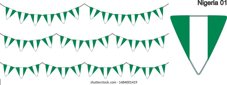 Nigeria Bunting Flags Isolated on white Background. vector illustration.