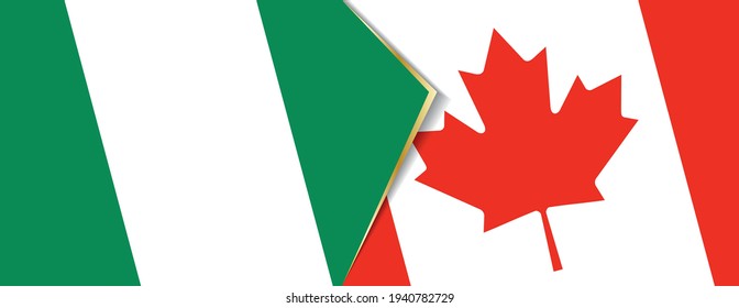 Nigeria and Canada flags, two vector flags symbol of relationship or confrontation.