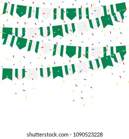 Nigeria celebration bunting flags with Confetti And Ribbons on white background.vector illustration