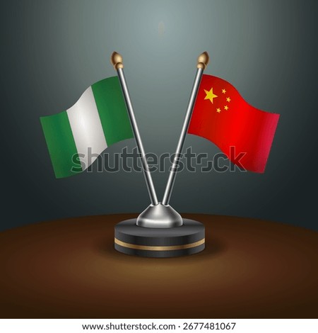 Nigeria and China table flags relation  with gradient backgrund. Vector Illustration
