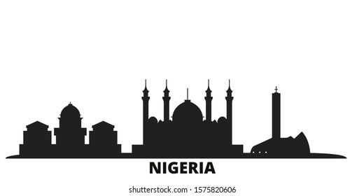 Nigeria city skyline isolated vector illustration. Nigeria travel black cityscape