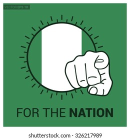 Nigeria country flag in Circle and pointing finger at viewer typography Ready for the Nation. Vector Illustration