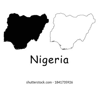 Nigeria Country Map. Black silhouette and outline isolated on white background. EPS Vector